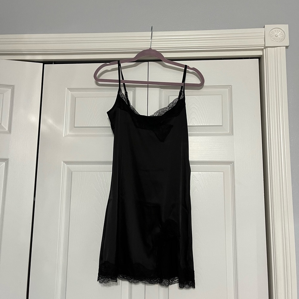 Elegant Black Lace Trim Slip Dress